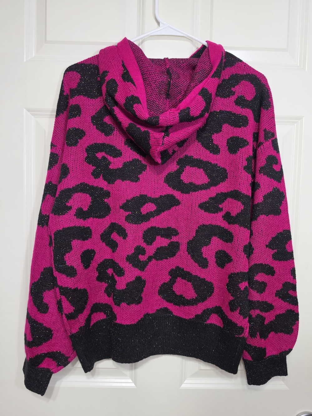 Crazy Train Hot Pink & Black Leopard Print Hoodie - Picture 4 of 9